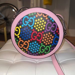 GG Supreme Monogram Psychedelic Round Shoulder Bag Pink